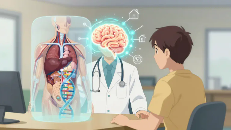 Visual representation of "biopsychosocial" - Relating to a model that looks at health as the result of biological, psychological, and social factors.