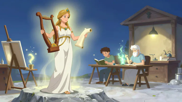Visual representation of "muse" - In ancient Greek religion and myth, Muses were the inspirational goddesses of literature, science, and the arts