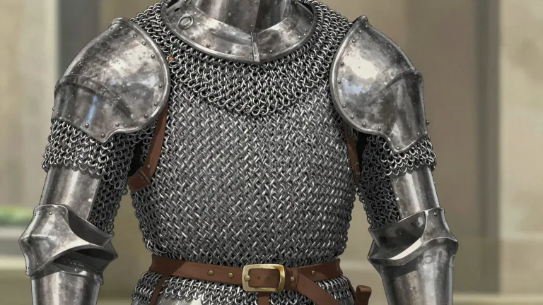 Visual representation of "hauberk" - A piece of body armor worn in the past, typically made of metal and covering the torso.
