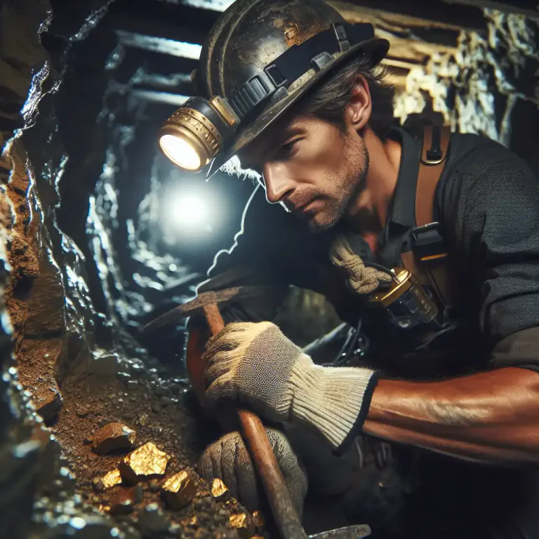 Visual representation of "knocker" - A worker in a mine who removes loose rock after blasting