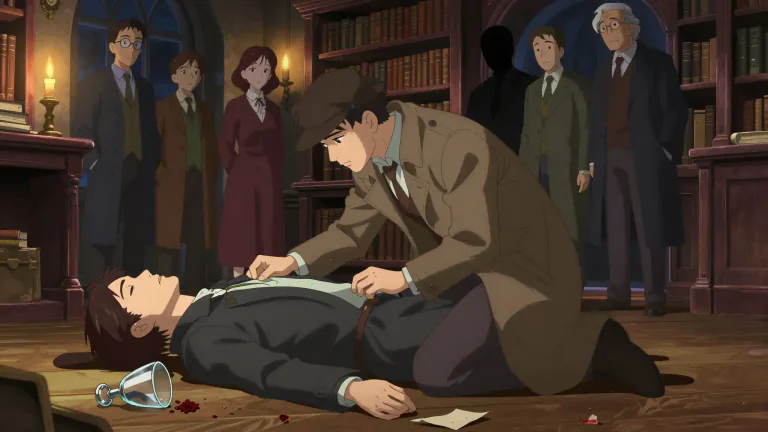 Visual representation of "whodunit" - A novel, play, or film that involves a crime, typically a murder, in which the identity of the perpetrator is not revealed until the end.