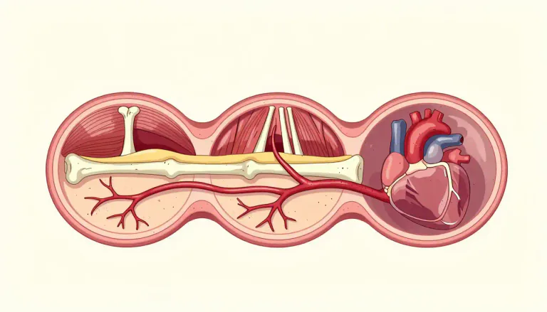 Visual representation of "mesoderm" - Mesoderm is the middle layer of cells in an embryo that develops into muscles, bones, and the circulatory system.