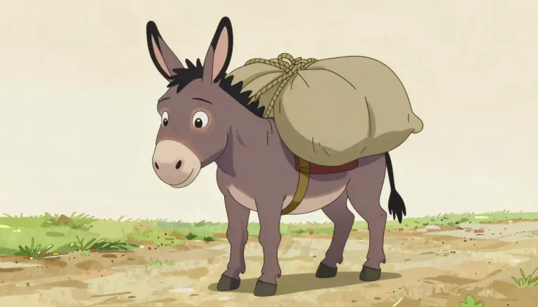 Visual representation of "ass" - A type of animal similar to a small horse, often used to carry heavy things.