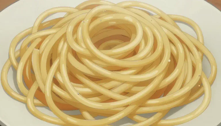 Visual representation of "spaghetti" - A type of pasta made in long, thin, round pieces.