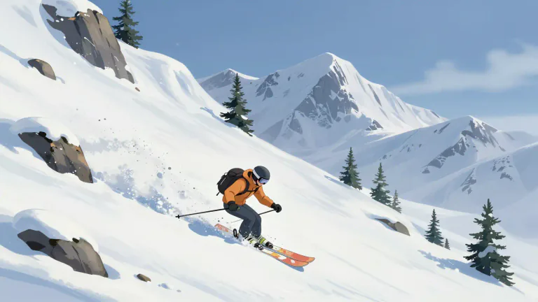 Visual representation of "freeride" - A style of skiing or snowboarding where participants ride over varied terrain, including backcountry areas, without sticking to marked trails.