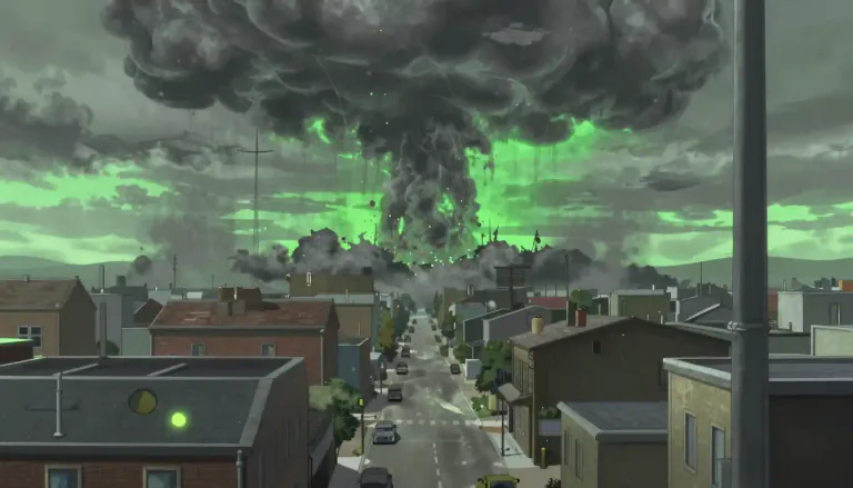 Visual representation of "fallout" - The radioactive particles that come down into the atmosphere after a nuclear explosion