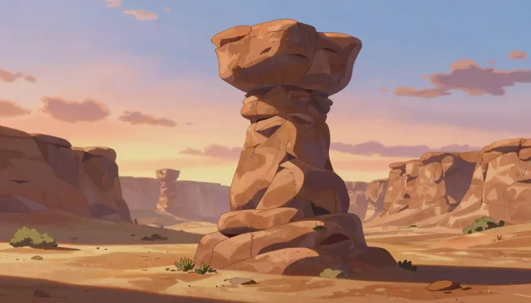 Visual representation of "hoodoo" - A tall slim rock column formed by weathering.