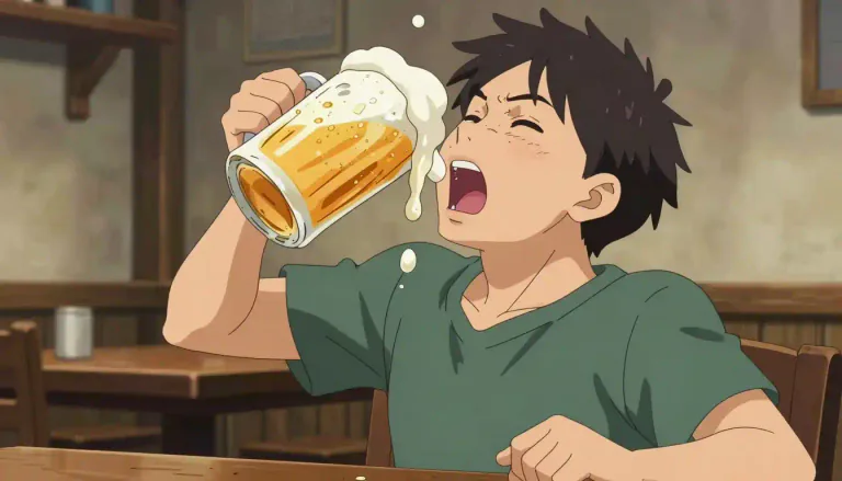 Visual representation of "guzzle" - To drink or eat something quickly and in large amounts.