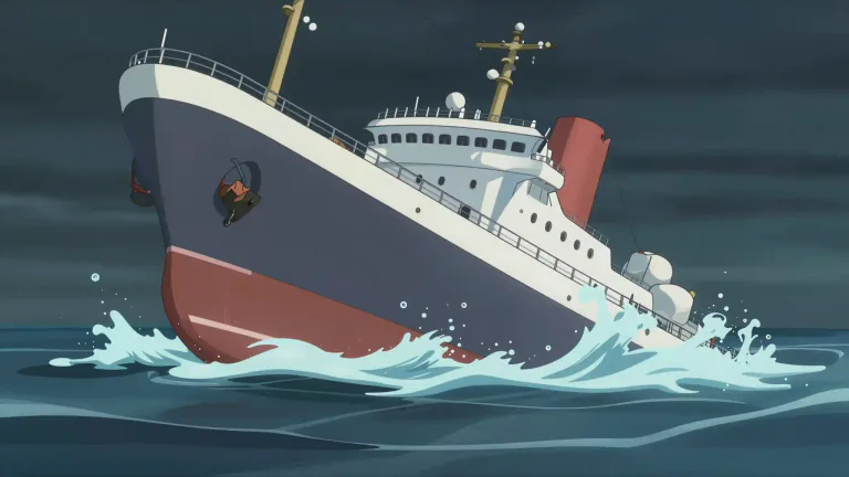 Visual representation of "sink" - to go down below the surface of water, soft ground etc