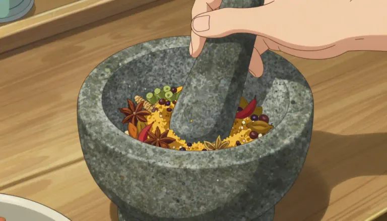 Visual representation of "pestle" - A tool used to grind or pound food, spices, or other substances, usually in a mortar.