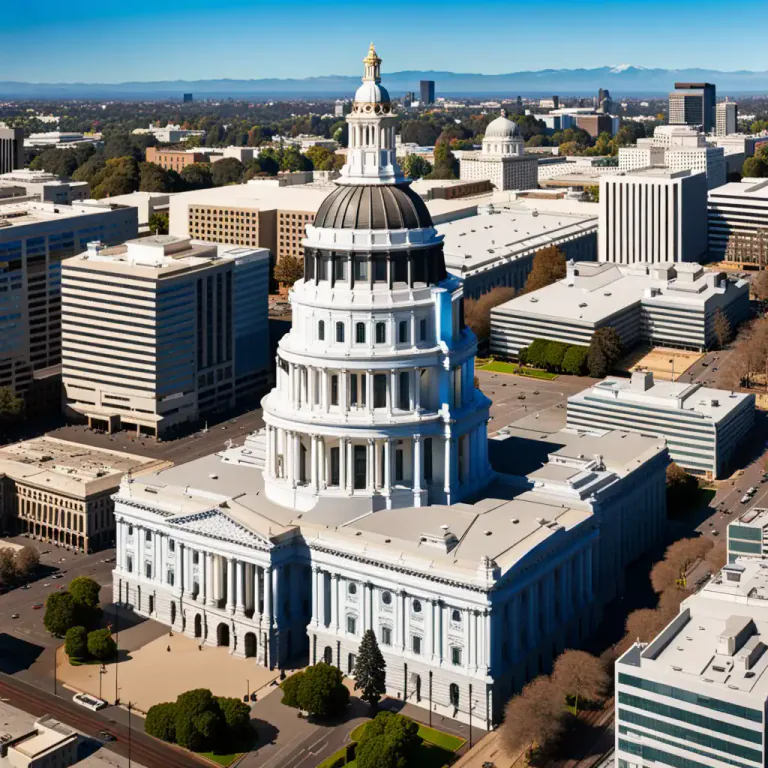 Visual representation of "capitol" - A group of buildings in which the functions of state government are carried out