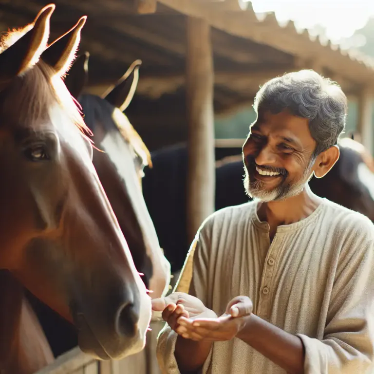 Visual representation of "nicker" - To make a low soft horse sound