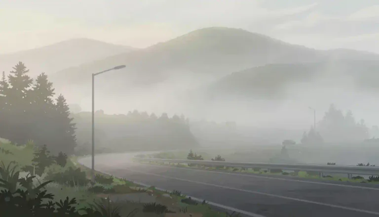 Visual representation of "fog" - A thick cloud of tiny water droplets suspended in the atmosphere at or near the earth's surface that makes it hard to see