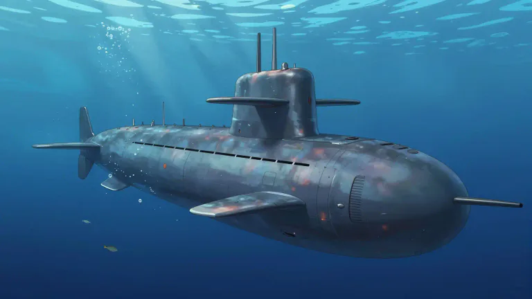 Visual representation of "submarine" - A ship that can travel underwater