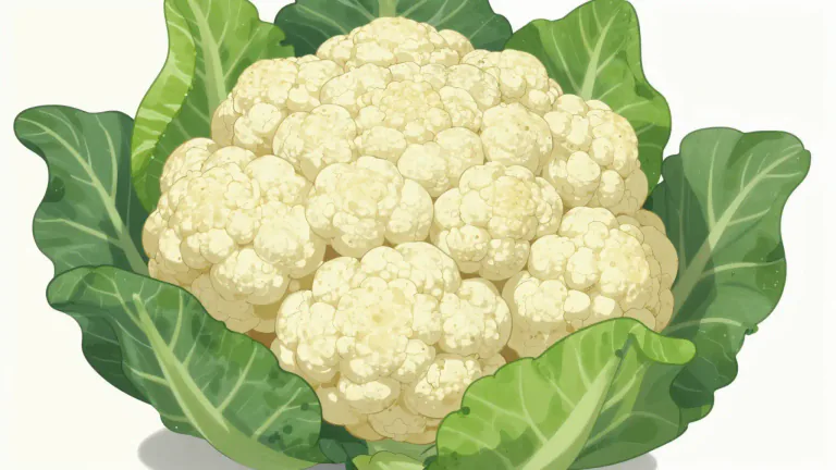 Visual representation of "cauliflower" - A type of vegetable, usually white, that is a variety of cabbage. It grows in a compact head of budding flowers, which are eaten as food.