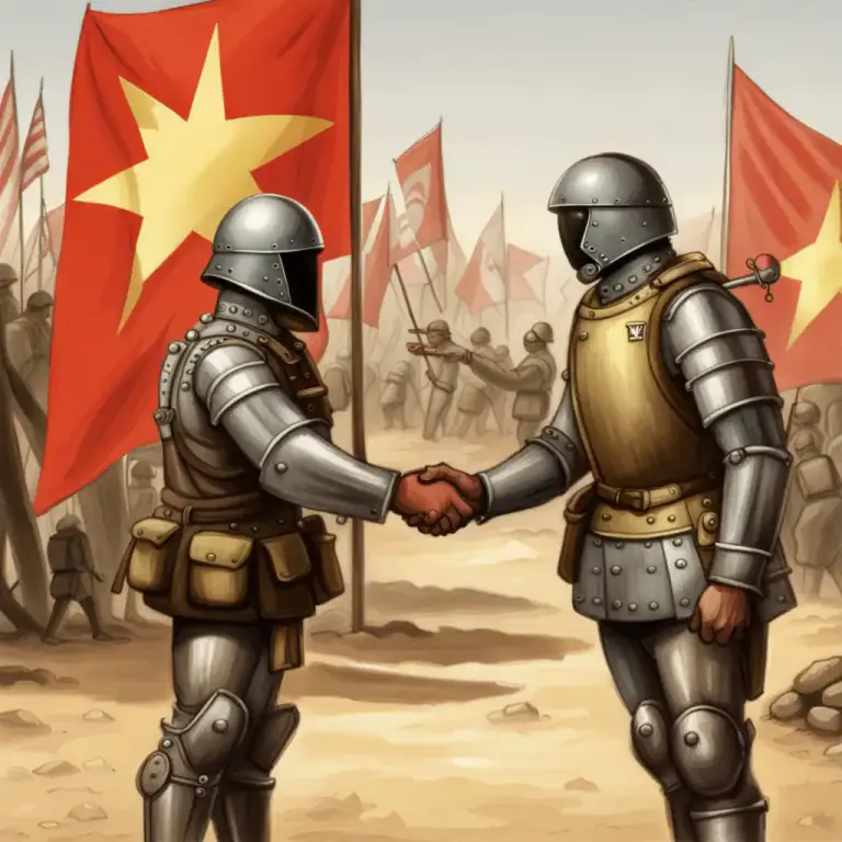Visual representation of "fraternization" - The act of soldiers interacting with the enemy in a friendly way