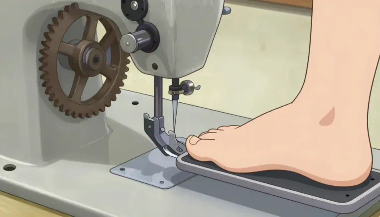 Visual representation of "treadle" - A lever operated by the foot to drive a machine.