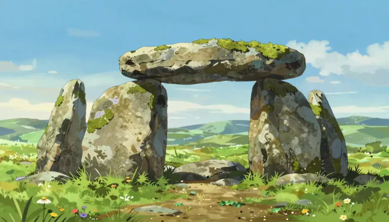 Visual representation of "dolmen" - A type of ancient stone monument built by people.