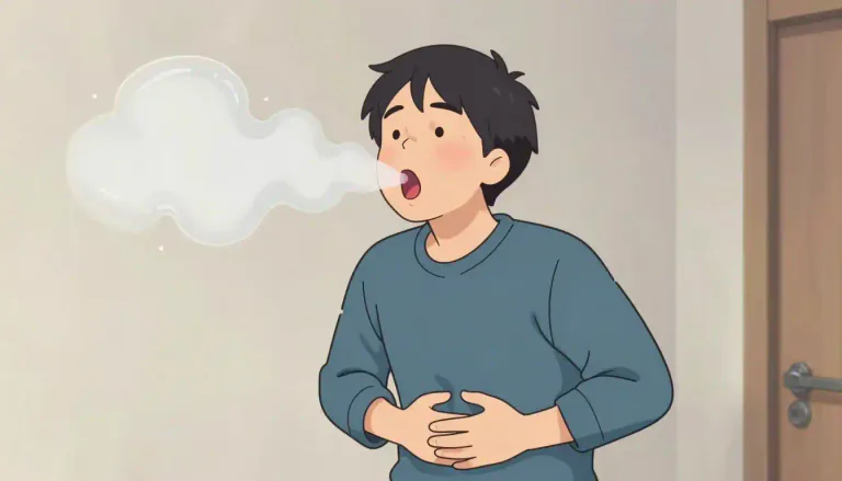 Visual representation of "belch" - To release gas loudly from the stomach through the mouth