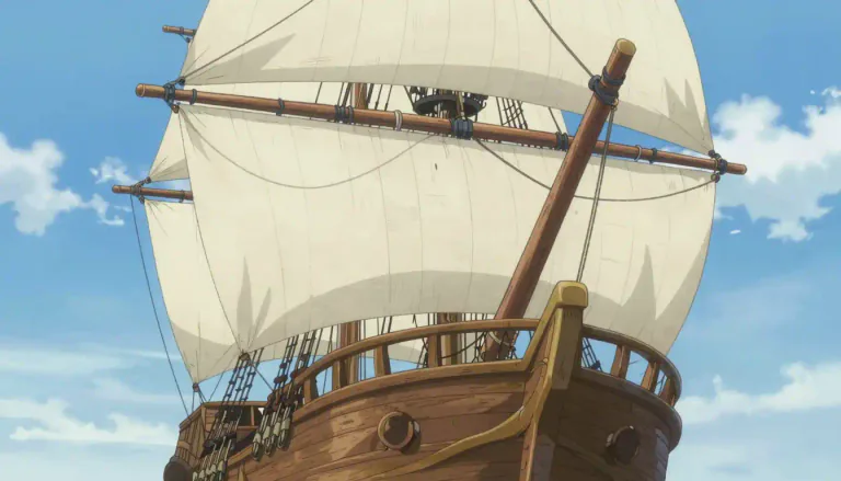 Visual representation of "yardarm" - The very end part of a ship's yard, a horizontal spar on a mast from which a sail is set or secured.