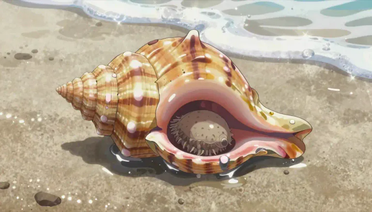 Visual representation of "seashell" - The hard, protective outer layer that a sea creature, like a clam or snail, lives in.