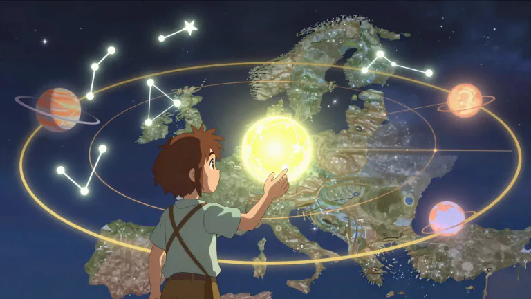 Visual representation of "astrological" - Connected to astrology, which is the study of how the stars and planets can affect human behavior.