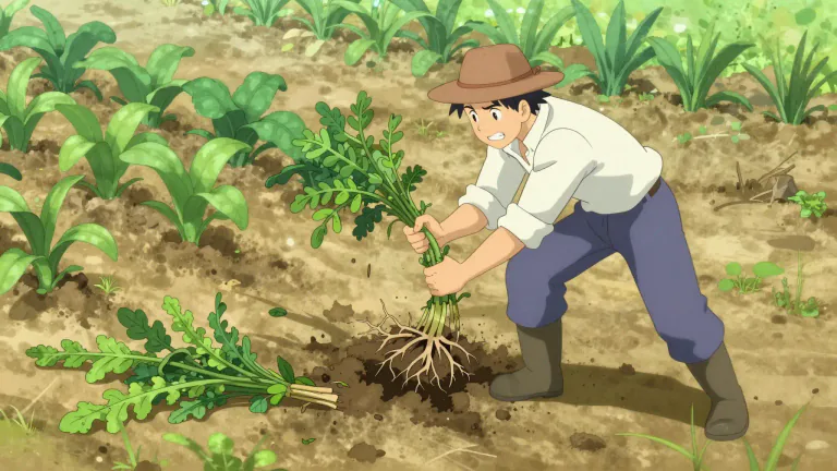 Visual representation of "eradicate" - Pull or tear up (plants) by the roots