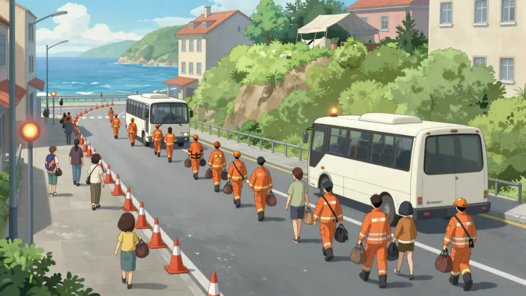 Visual representation of "evac" - An organized process of removing people from a place to safety, often in response to a disaster.