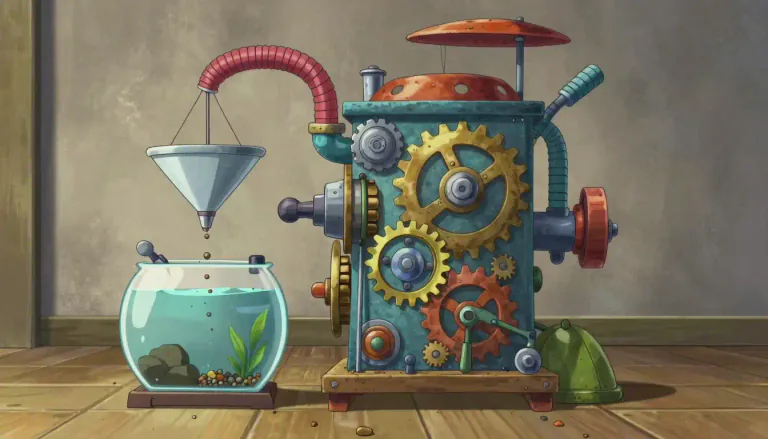 Visual representation of "contraption" - A device or machine that looks strange or unnecessarily complicated, and often made for a specific task.