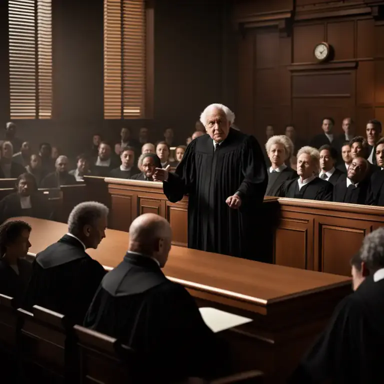 Visual representation of "preside" - About a judge in a court. It means being in charge of a trial.