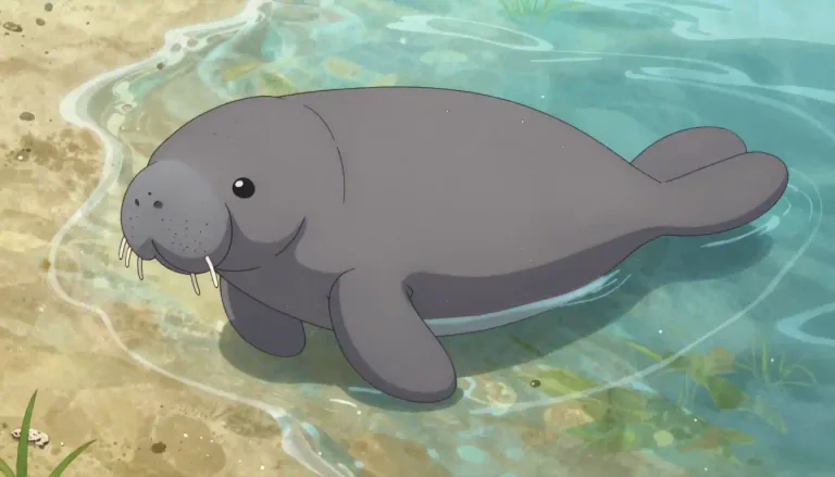 Visual representation of "manatee" - A large, water-dwelling animal with a paddle-shaped tail, commonly found in shallow coastal areas and slow-moving rivers.