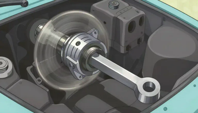 Visual representation of "crank" - A part of an engine or machine that is shaped like an arm that rotates in a circular movement and passes power to the engine.