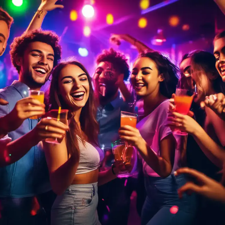 Visual representation of "have a night on the tiles" - To go out and enjoy oneself in the evening, especially by drinking and dancing