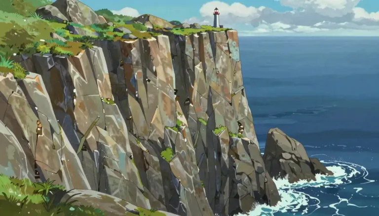Visual representation of "cliff" - A high, steep rock or a sharp drop off.