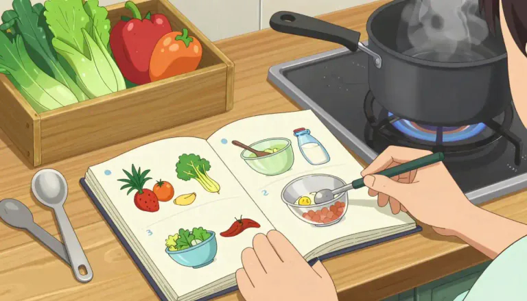 Visual representation of "cookbook" - A book that gives instructions on how to prepare and cook food