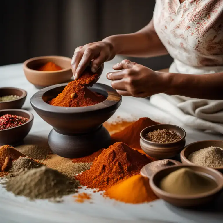 Visual representation of "mull" - To grind or mix thoroughly, like in powdered form
