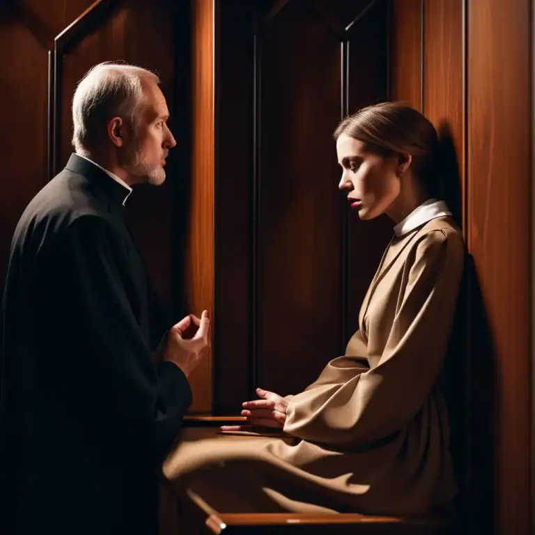 Visual representation of "confess" - In religion, to tell a priest about the things you did wrong according to your religion