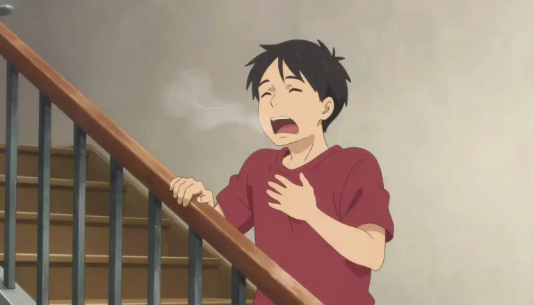 Visual representation of "wheezy" - Making a sound similar to a whistle or sigh because of difficulty in breathing, usually due to a medical condition.