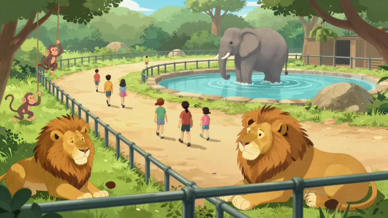 Visual representation of "zoo" - A place where people go to see different types of animals.