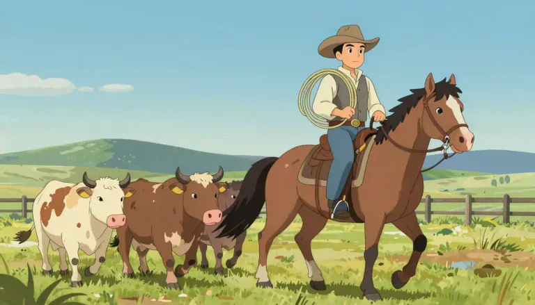Visual representation of "cowhand" - A person who works on a ranch, specifically in handling cattle.