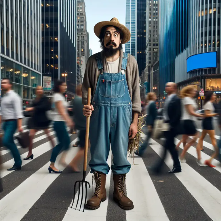 Visual representation of "clodhopper" - A clumsy, unsophisticated rural person