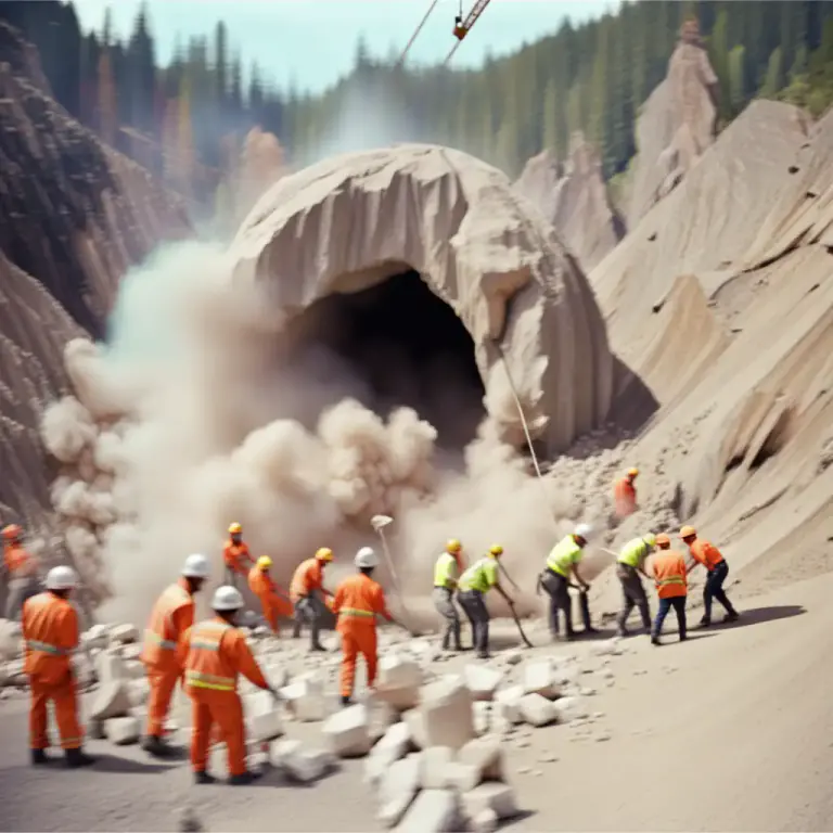 Visual representation of "blast" - To blow up or break apart something with explosives.