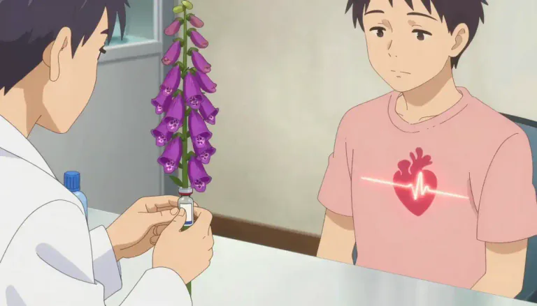 Visual representation of "digitalis" - A drug made from a kind of plant that is used to treat heart conditions.