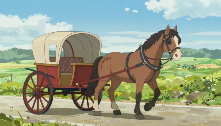 Visual representation of "buggy" - A wheeled vehicle pulled by horses