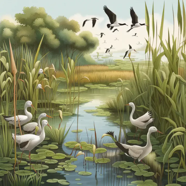 Visual representation of "reedy" - Filled or covered with tall, narrow plants which grow near water