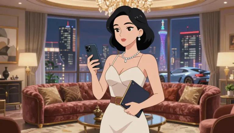 Visual representation of "millionairess" - A woman who has a lot of money, usually over a million dollars.