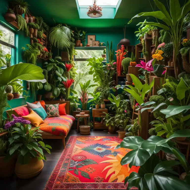 Visual representation of "tropical" - Filled with lush, exotic vegetation and bright colors, like the tropics.