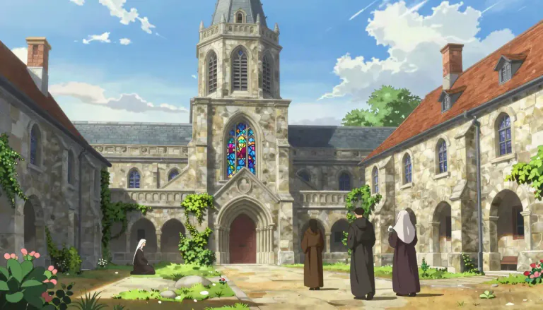 Visual representation of "abbey" - A building or group of buildings where monks or nuns live and pray