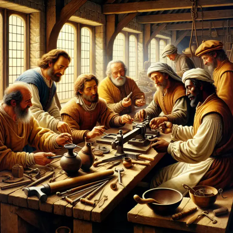 Visual representation of "guild" - An association of people for mutual aid or the pursuit of a common goal