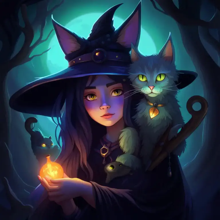 Visual representation of "familiar" - In folklore, a supernatural being that helps and supports a witch or other person